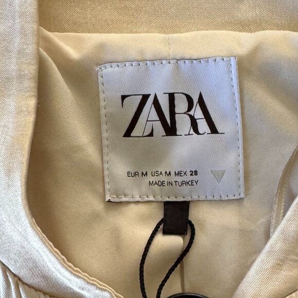 ZARA Satin Bomber Jacket Cream Beige | Zip-Up | Women’s Size M - Picture 5 of 8